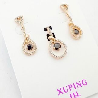 Black Stone Teardrop Pendant Set – 21K Gold Plated